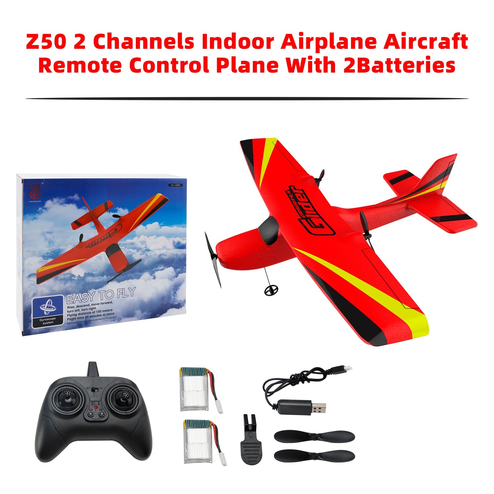 Z50 2CH Indoor RC Plane â€?Lightweight, Durable, 2 Batteries