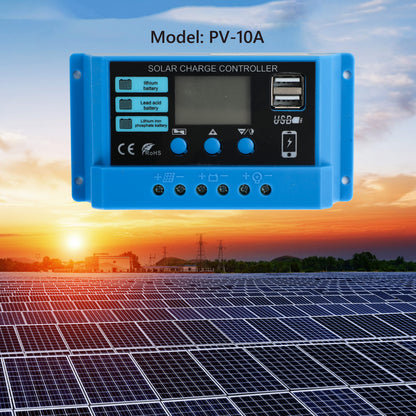 10A PWM Solar Charge Controller 12V/24V PV Regulator for LiFePO4, Lead Acid & Gel Batteries