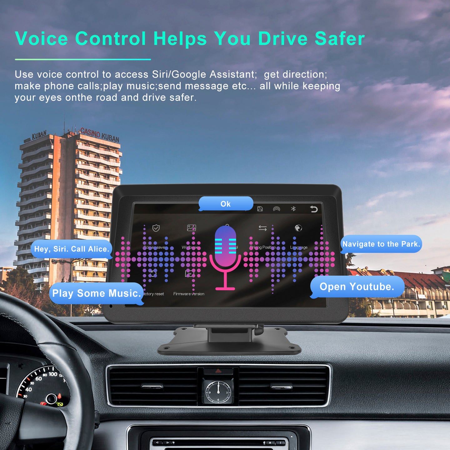 7-inch Car Display Screen Apple CarPlay Android Auto Apple AirPlay 12 LED Camera