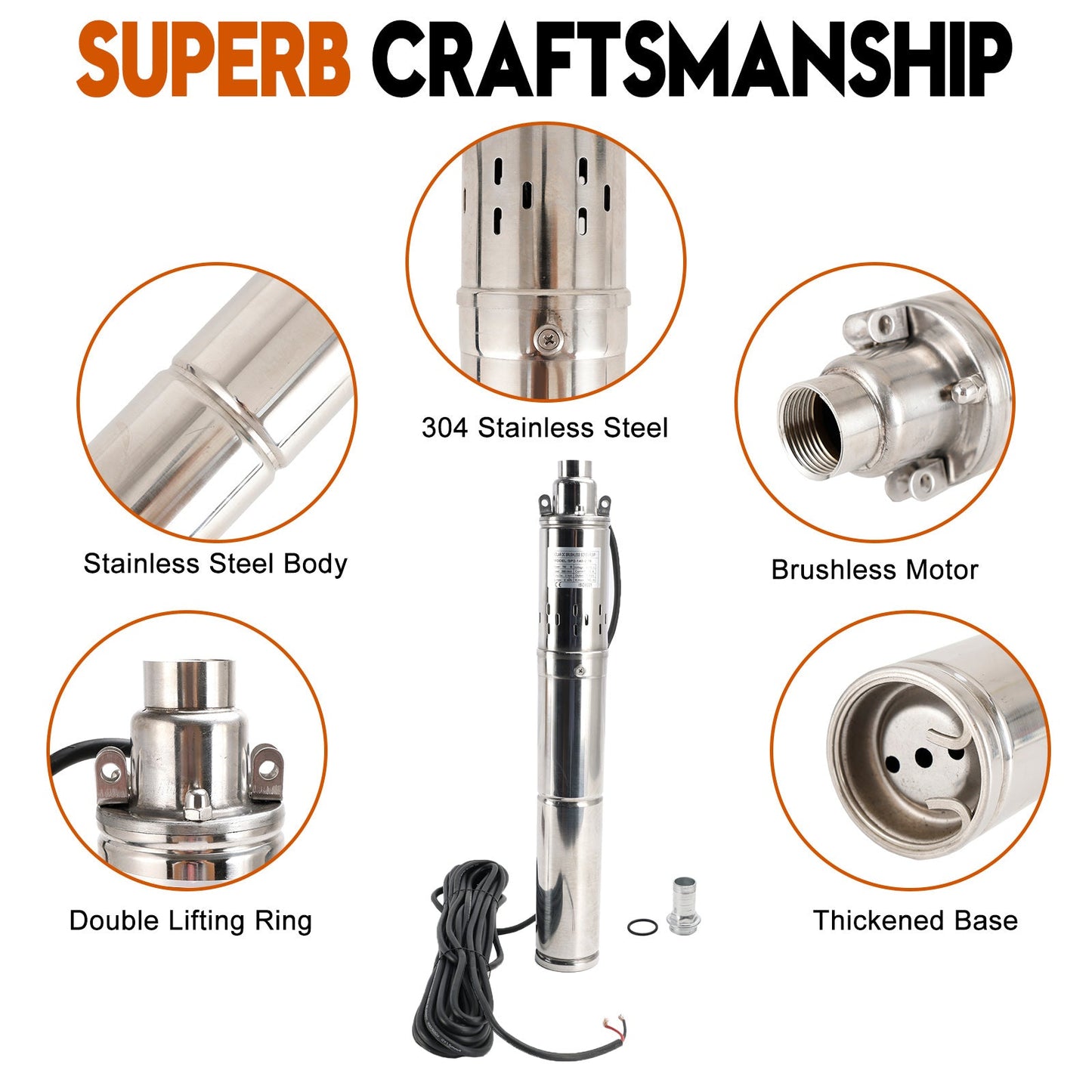 750W 48V Solar Submersible Screw Pump Kit, 3-Inch with MPPT Controller, 140M (459ft) Head for Deep Well Irrigation