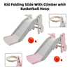 3In1 Kid Folding Slide With Climber,Basketball Hoop,Freestanding Slide Toy