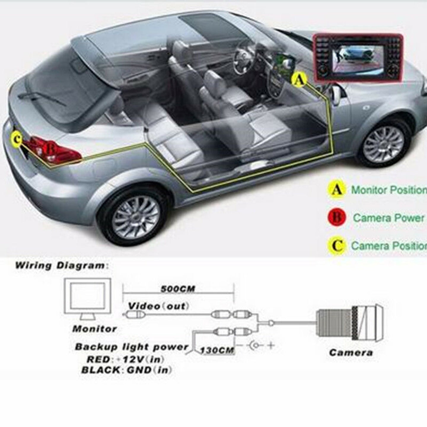 170°Wide Car Wireless Rear View Reverse Camera 18.5mm Punch Hole HD Night Vision