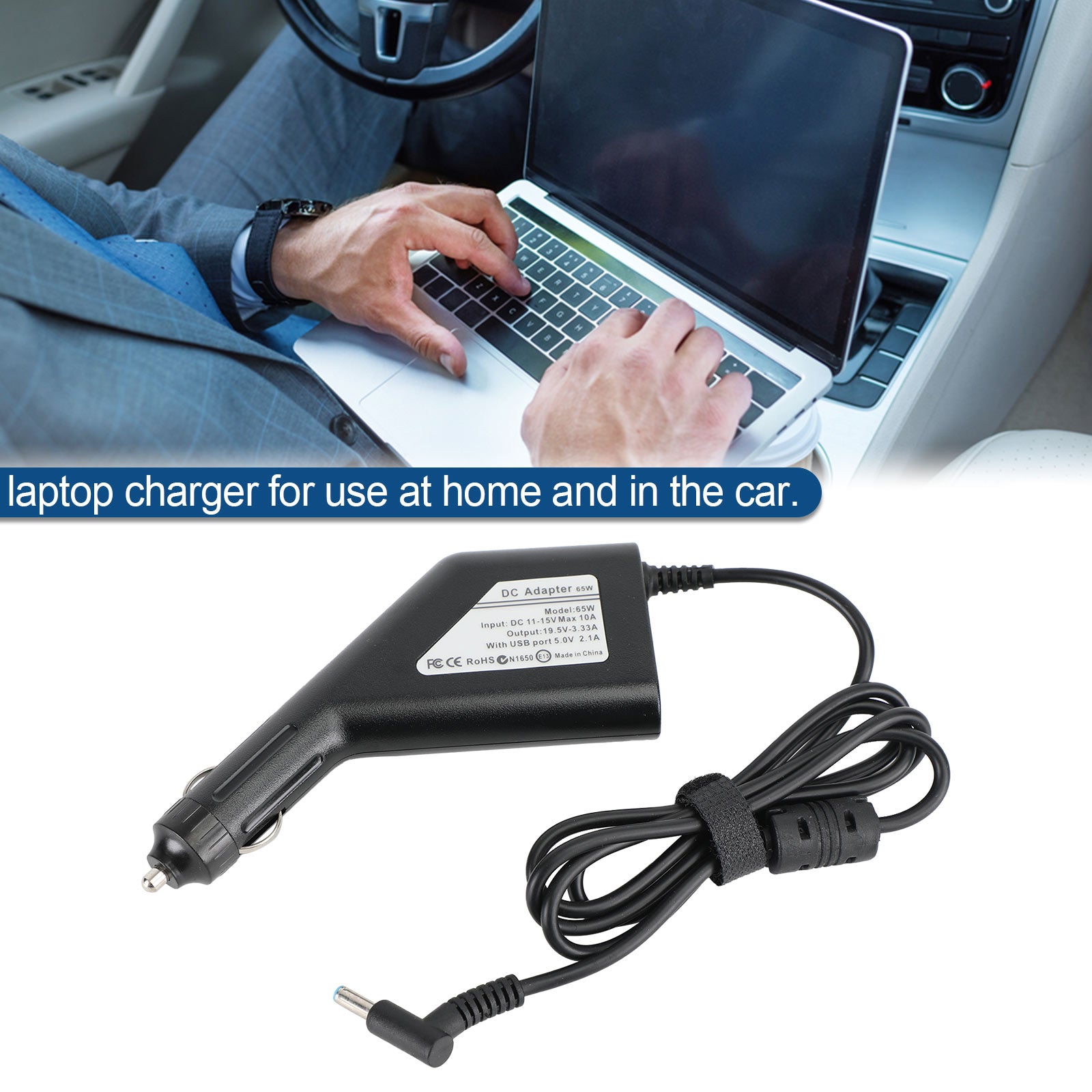 Replacement 65W HP Laptop Charger – 19.5V 3.33A Car & AC Adapter, 4.5x3.0mm