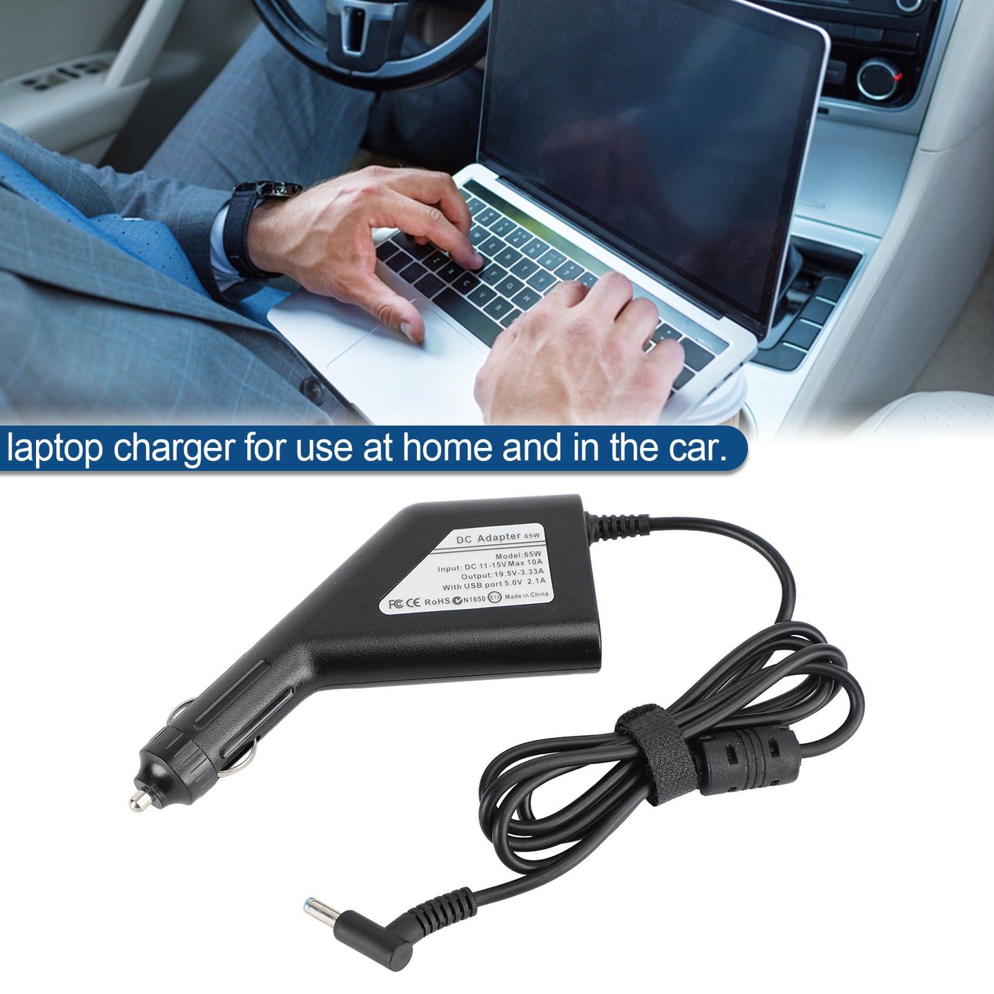Replacement 65W HP Laptop Charger – 19.5V 3.33A Car & AC Adapter, 4.5x3.0mm