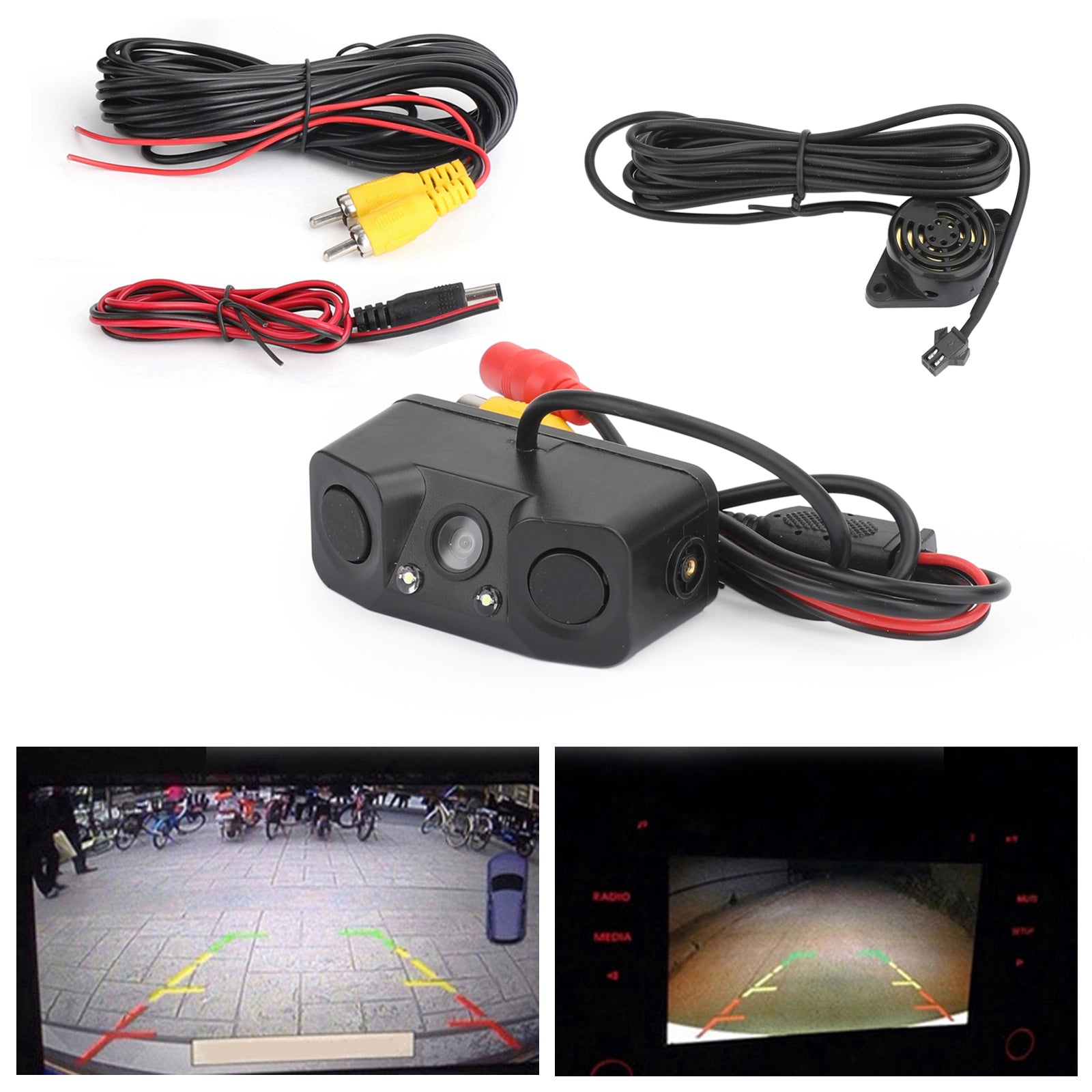 Areyourshop 3in1 Wireless 170° Car Reverse Rear View Camera with Backup Radar Parking Sensor