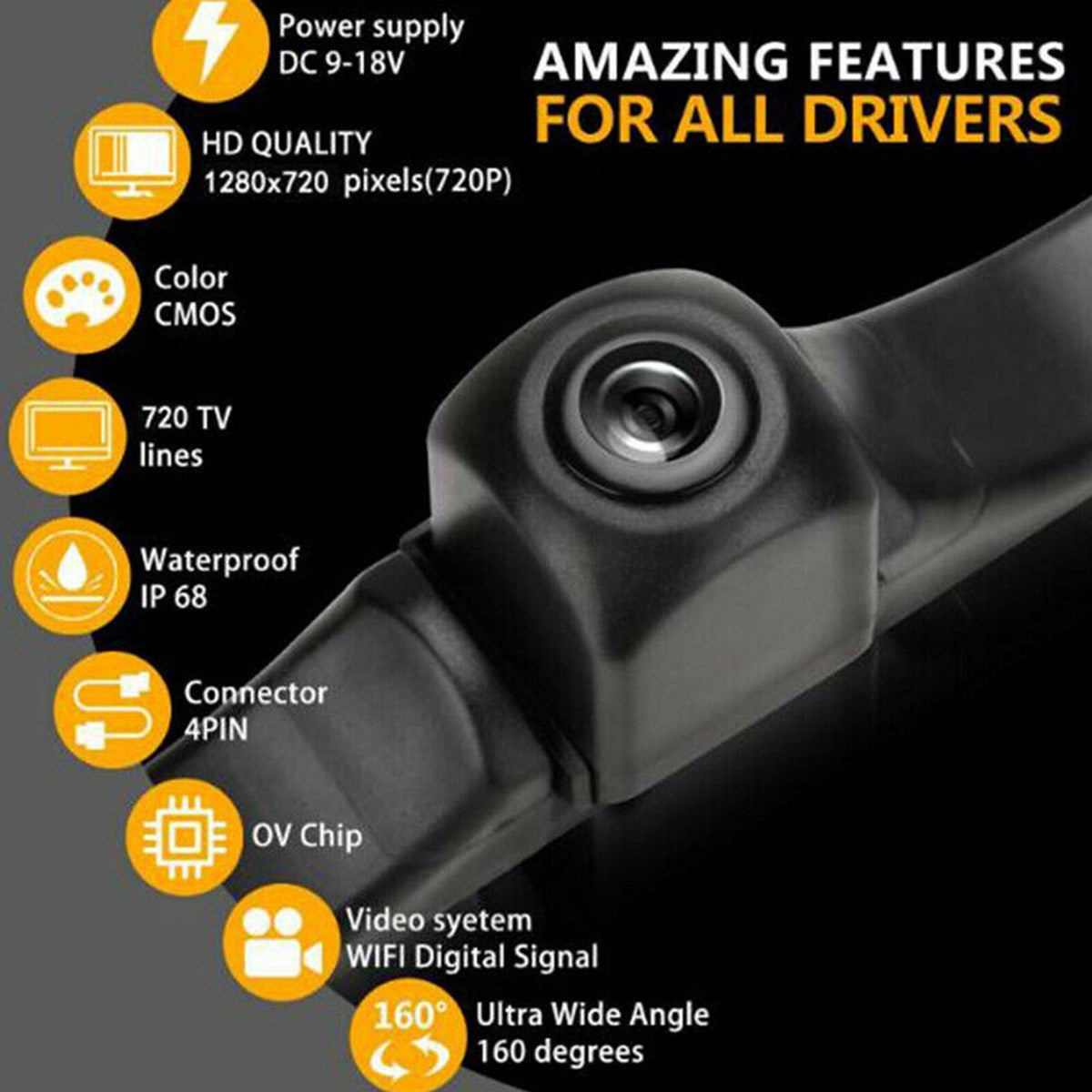 WiFi Wireless Backup Camera for iPhone & Android, 170° Wide Angle HD Night Vision, IP67 Waterproof for Car, Truck, RV