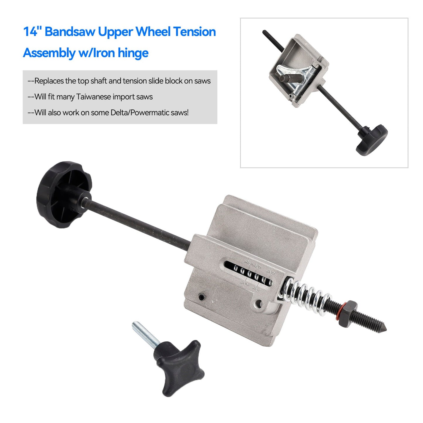 14inch Bandsaw Replacement Upper Wheel Tension Assembly a?? Iron Hinge, Delta/Powermatic Fit
