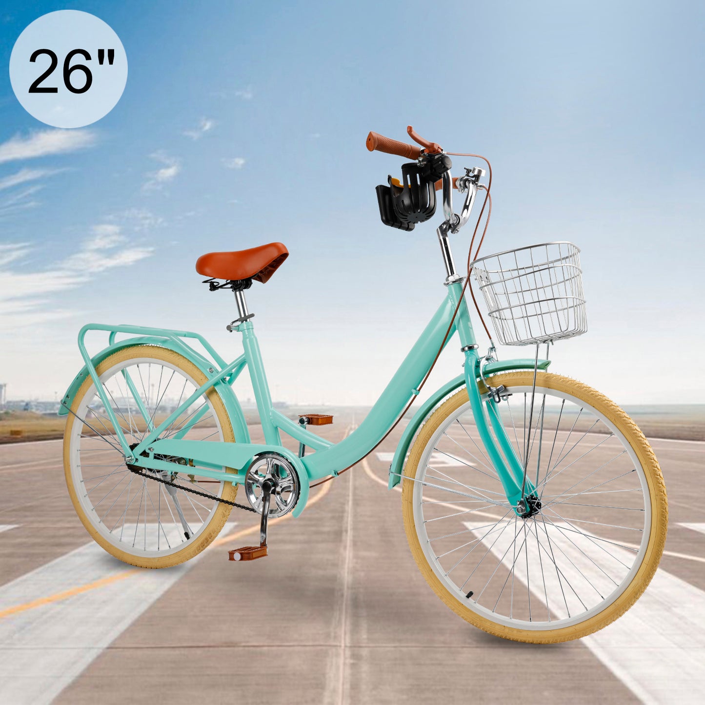 24/26 inch Women City Bicycle Beach Cruiser Bike with Basket & Rack