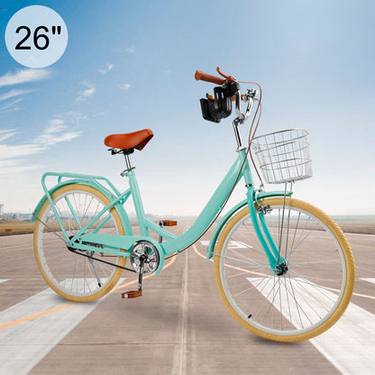 24/26 inch Women City Bicycle Beach Cruiser Bike with Basket & Rack