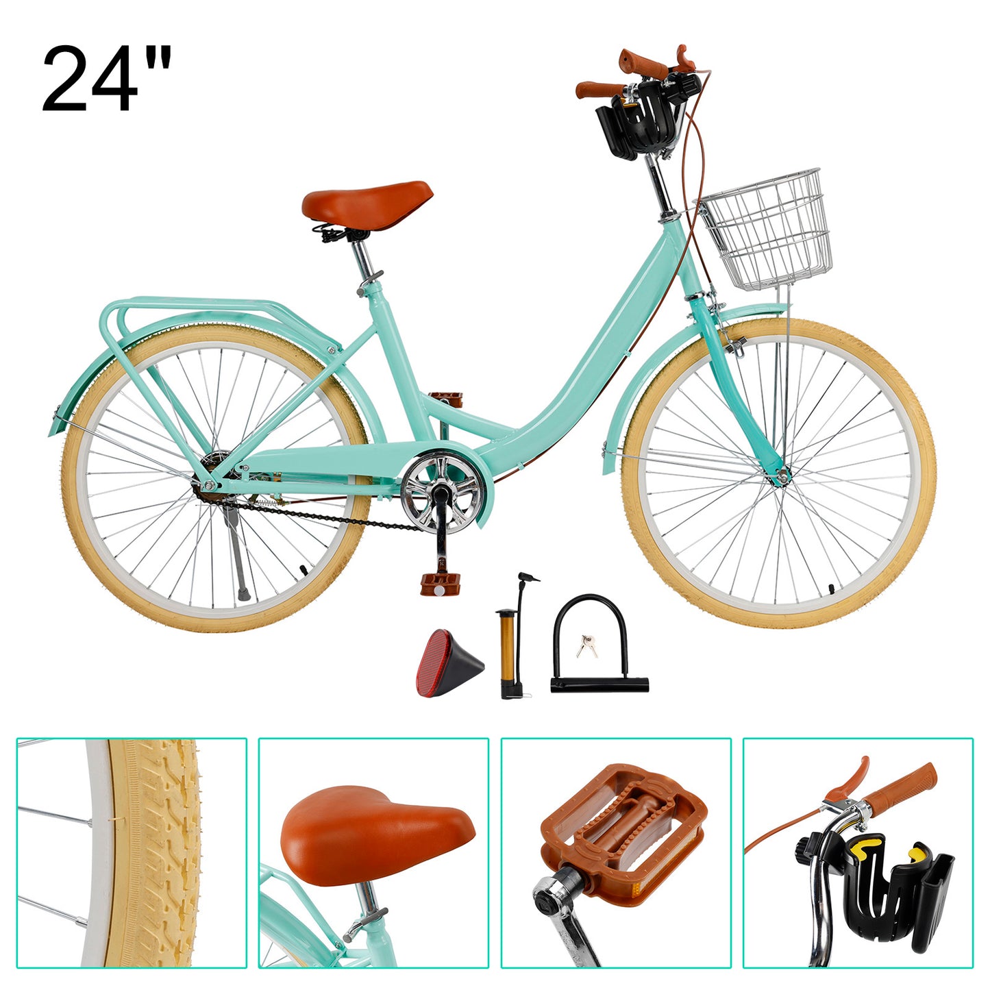 24/26 inch Women City Bicycle Beach Cruiser Bike with Basket & Rack