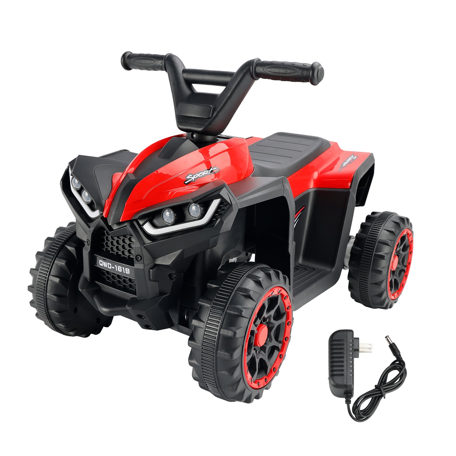 12V Kids Ride-On ATV with Dual Motors, Electric 4-Wheeler Quad with LED Headlights & Music Player for Boys & Girls (Red)