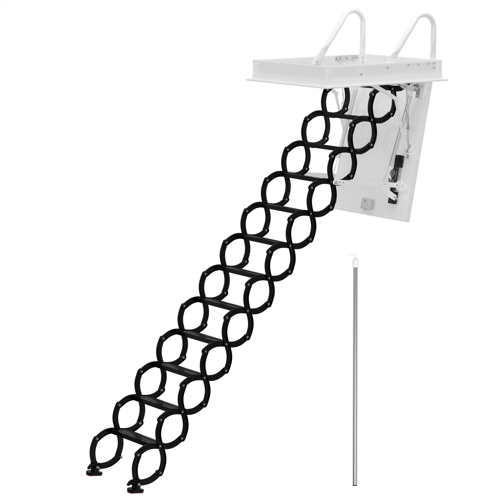 12-Step Folding Attic Ladder for 39.4" x 27.6" Opening, 660 lbs Capacity Wall-Mounted Pull-Down Loft Stairs, up to 9.84ft Floor Height (Black)
