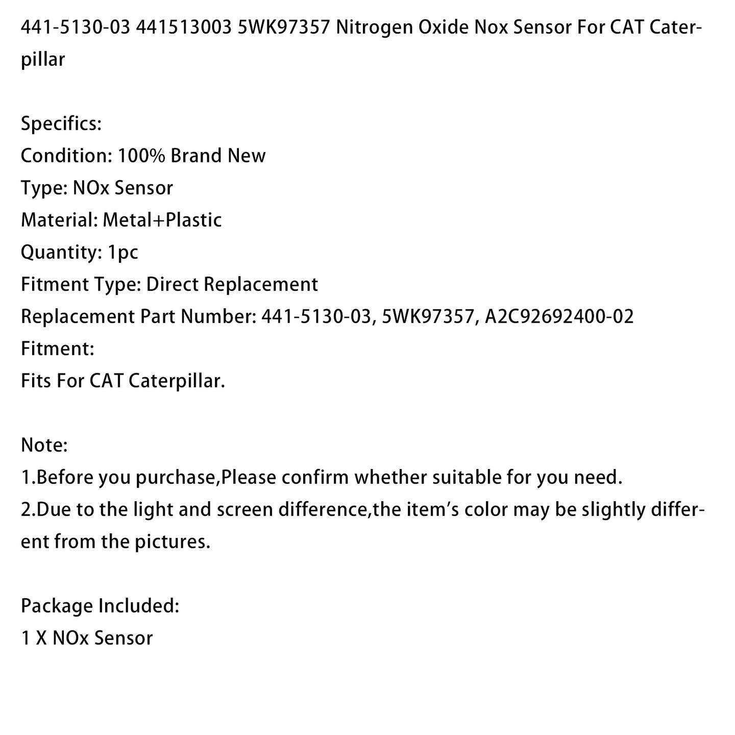 Nitrogen Oxide Nox Sensor 441-5130-03 441513003 5WK97357 Fits For CaterPillar