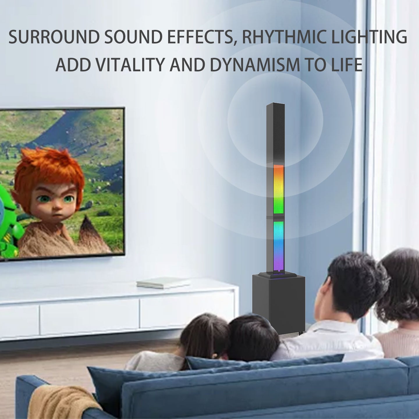 2.1 Channel Bluetooth Speaker System for Home Theater, Detachable Sound Tower with 4" Subwoofer, RGB Lights & Remote for TV, Gaming, Karaoke