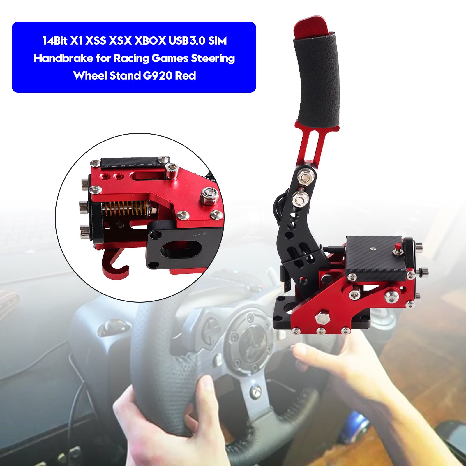 USB 3.0 14Bit Racing Handbrake for Xbox Series X/S & PC – Compatible with Logitech G920 Steering Wheel Stand (Red)