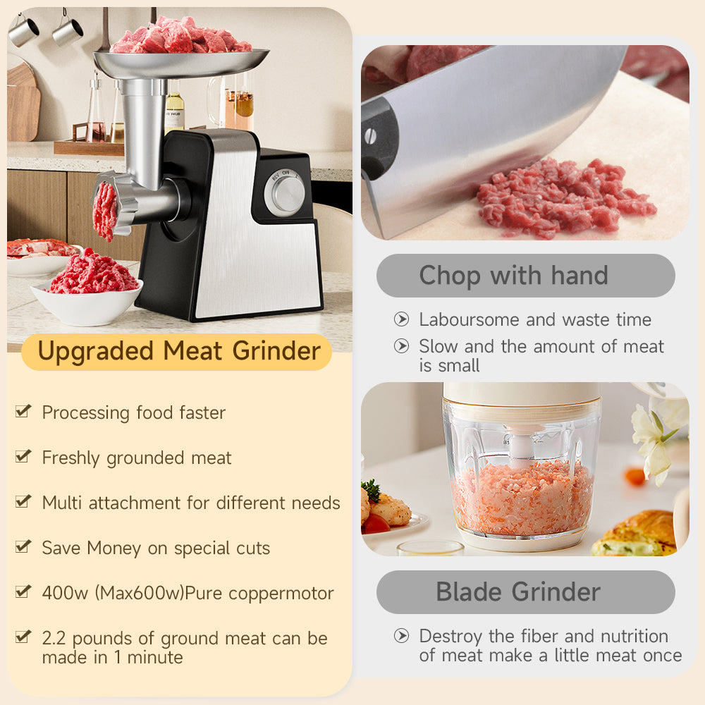 5-in-1 Electric Meat Grinder 600W – Meat Grinder with Sausage Stuffer, Kubbe Kit & Vegetable Slicer