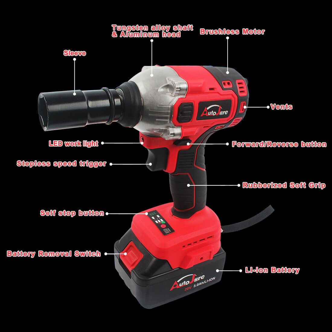 21V Cordless Impact Wrench 1/2" Brushless - High Power Ratchet Gun with Battery Kit