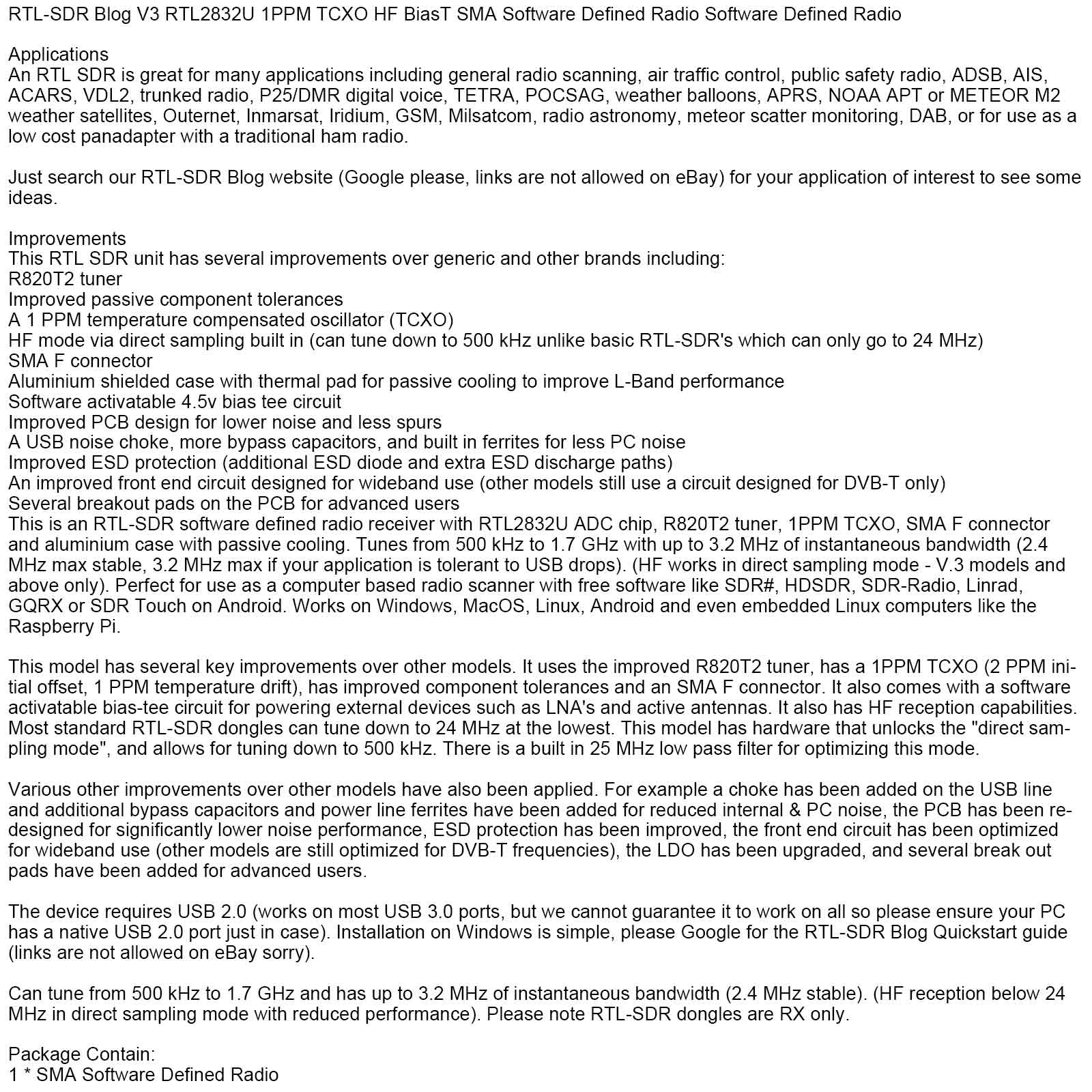 RTL-SDR Blog R820T2 RTL2832U 1PPM TCXO SMA Software Defined Radio