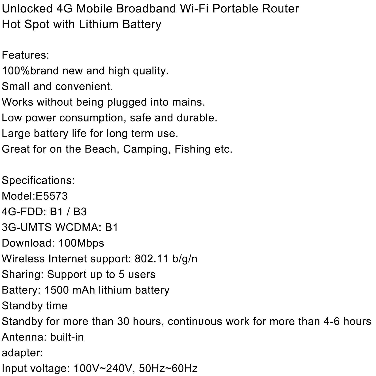 Unlocked LTE 4G Mobile Broadband WiFi Portable Router Hotspot w Battery