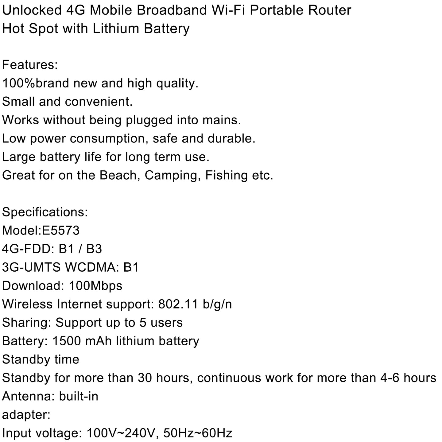 Unlocked LTE 4G Mobile Broadband WiFi Portable Router Hotspot w Battery