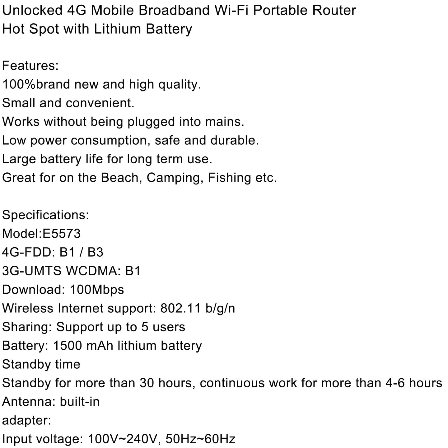 Unlocked LTE 4G Mobile Broadband WiFi Portable Router Hotspot w Battery