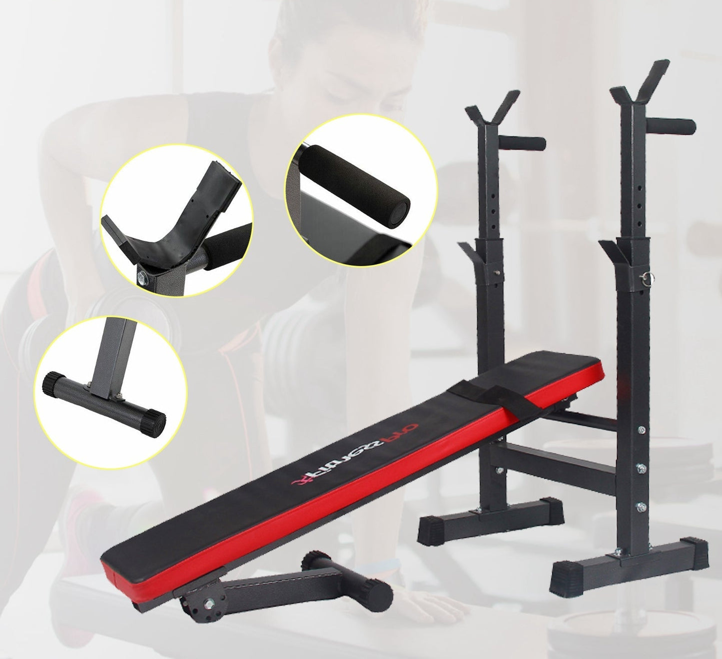 Adjustable Weight Bench Folding Bench Press w/Barbell Rack Pec workout