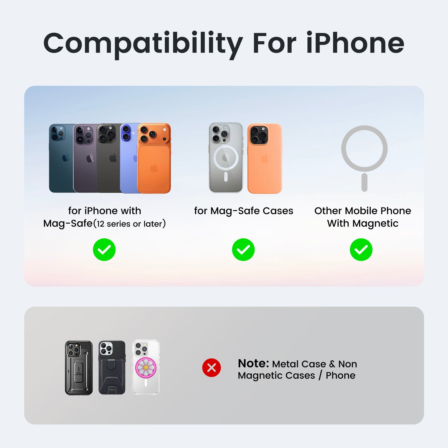 Magnetic Card Holder MagSafe Wallet 3 Card Holder RFID Protection iPhone Wallet Magnetic Strength Vegan Leather for iPhone 17/16/15/14/13/12 Series and Selected Samsung Devices Dark Blue