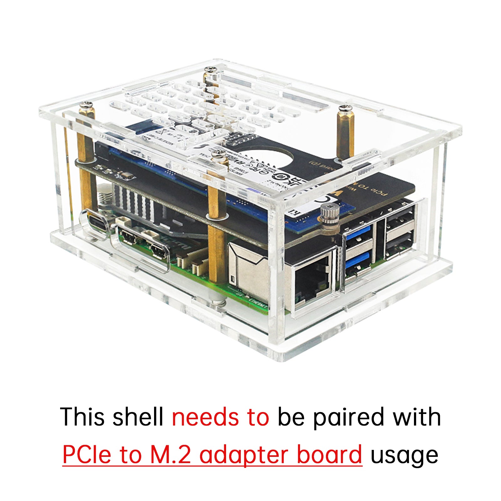 Raspberry Pi 5 PCI-E to M.2 Adapter Board Acrylic Box Adapter Case With Radiator