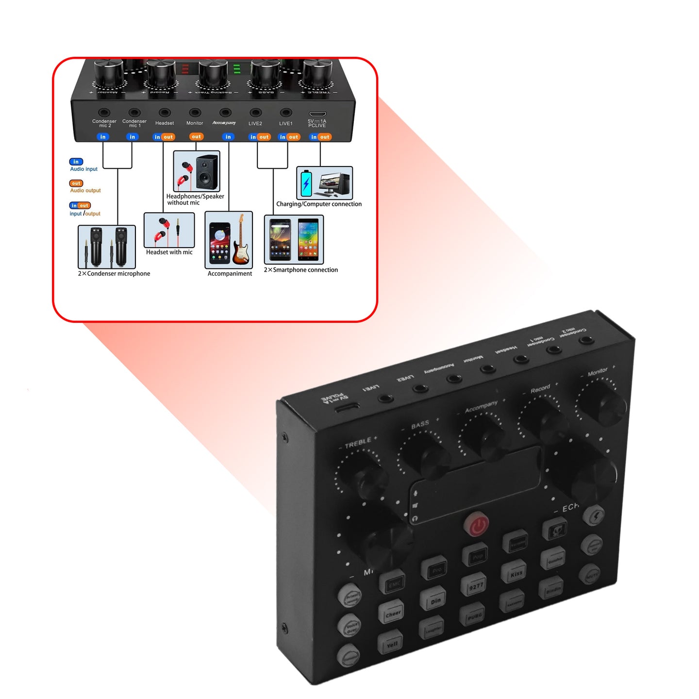 V8s Sound Card Live Sound Card Set BM800 Studio Condenser Microphone Perfect
