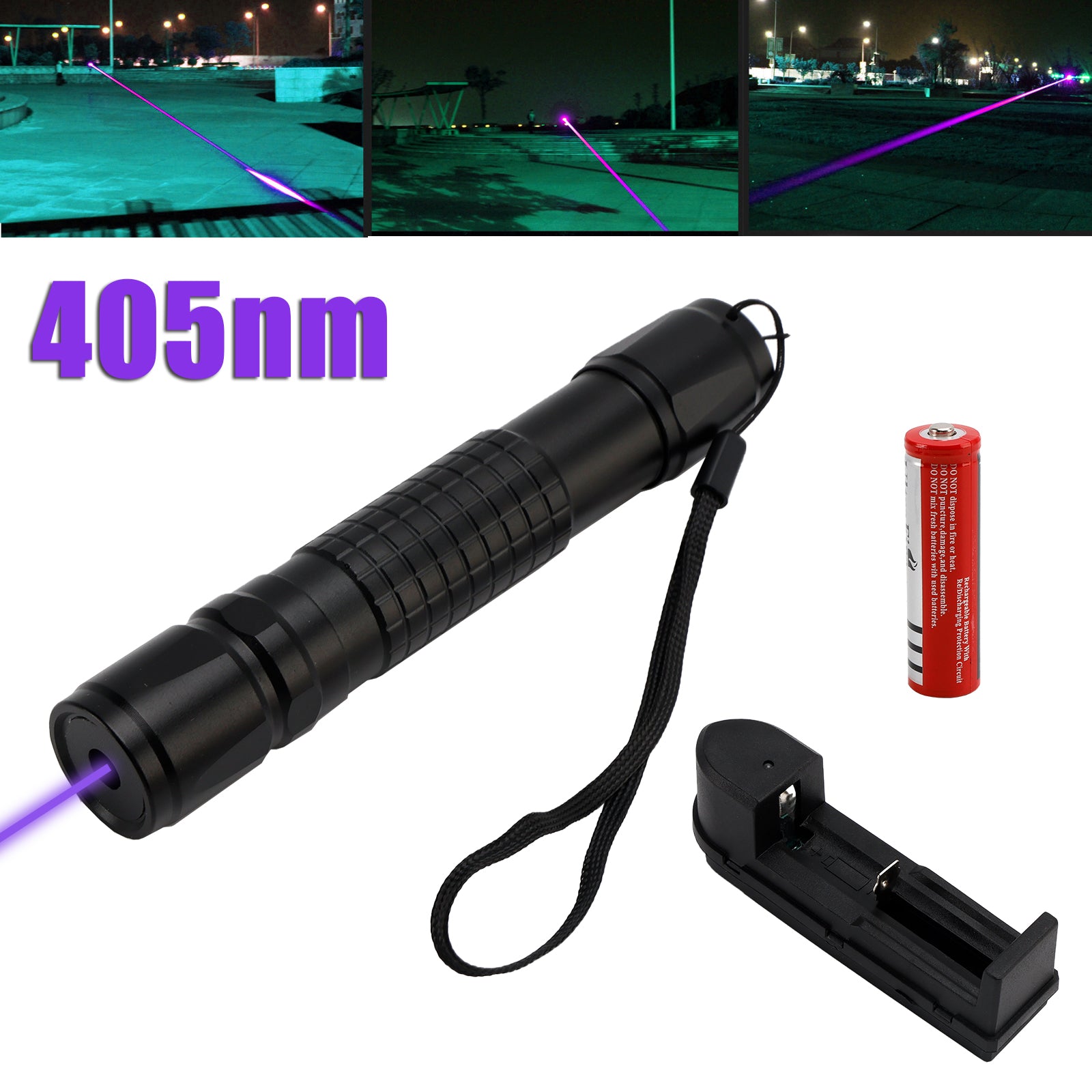 Portable 405nm Blue Purple Laser Pointer – 5mW Visible Beam Pen Light, 18650 Battery