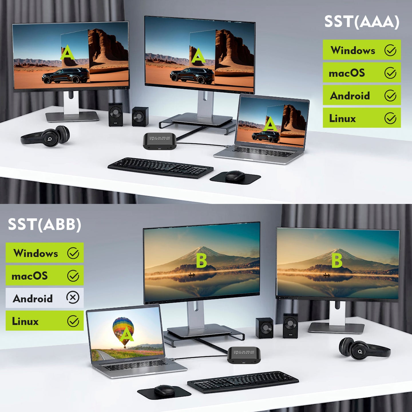 Type-C to HDMI+DP Laptop Splitter Two-Screen Display One Input and Two Output