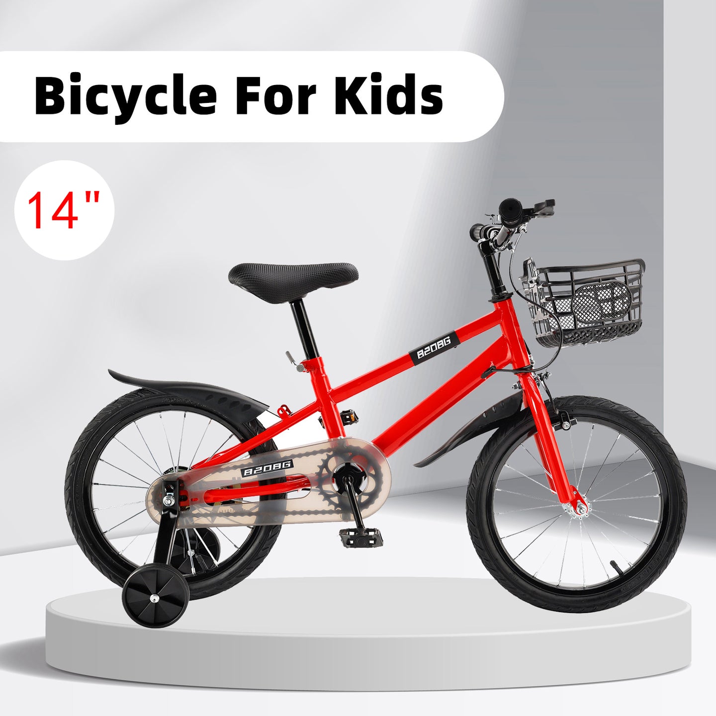 14" Kids Toddlers Bicycle for Boys and Girls with Training Wheels Basket Red