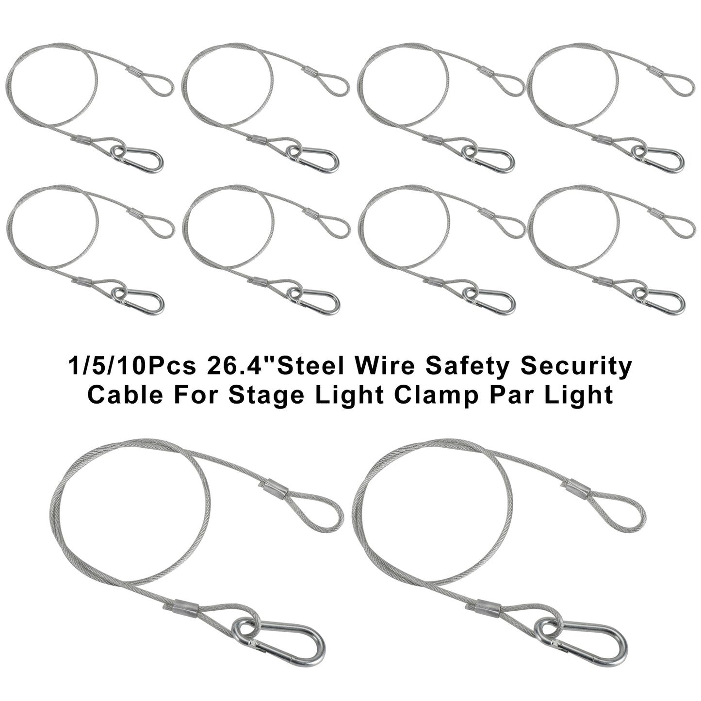 1/5/10Pcs 26.4"Steel Wire Safety Security Cable For Stage Light Clamp Par Light