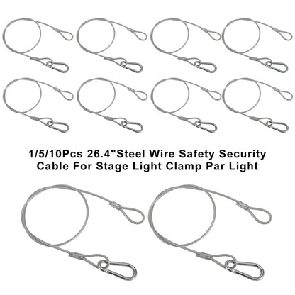 1/5/10Pcs 26.4"Steel Wire Safety Security Cable For Stage Light Clamp Par Light