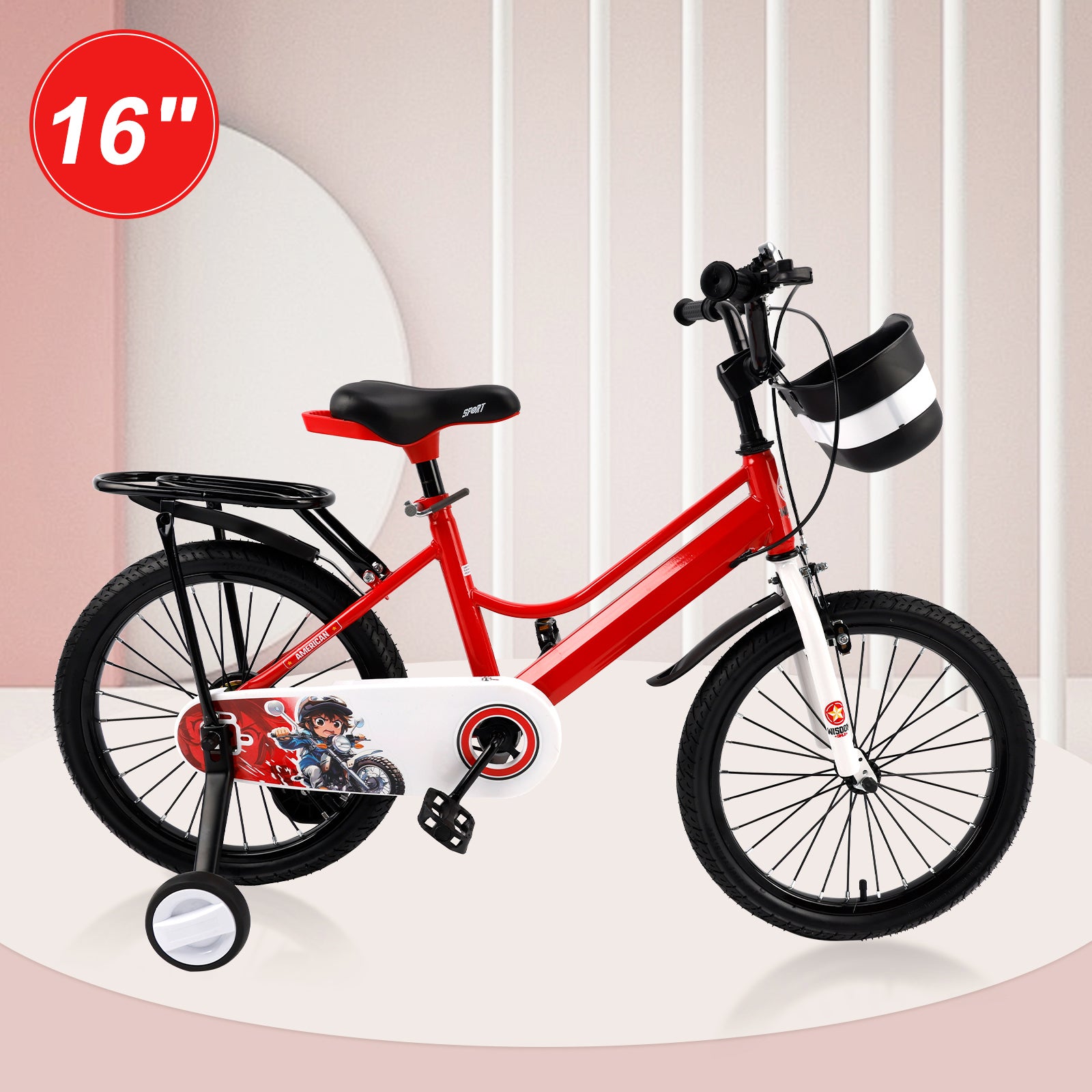 16" Kids Bike for Boys and Girls with auxiliary wheels & Rack Dark Blue
