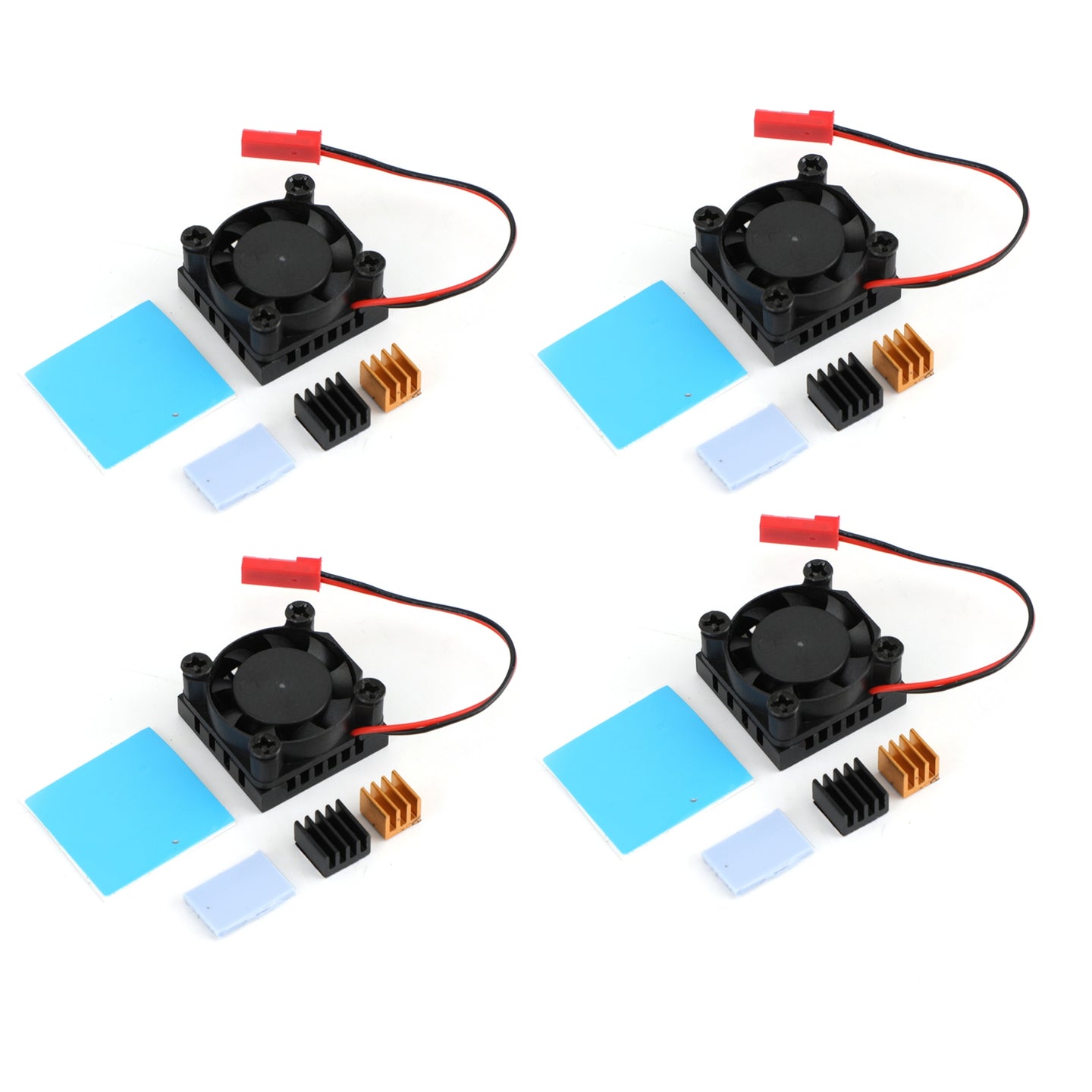 4x Squared Fan Single Fan With Heatsink Thermal adhesive For Raspberry Pi 4B/3B+