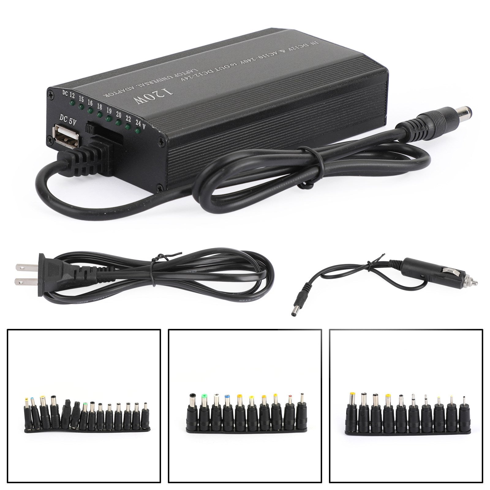 Universal 120W Laptop Charger Power Supply – AC/DC Adapter with 34 Tips for Notebook, Car & Home Use (US Plug)