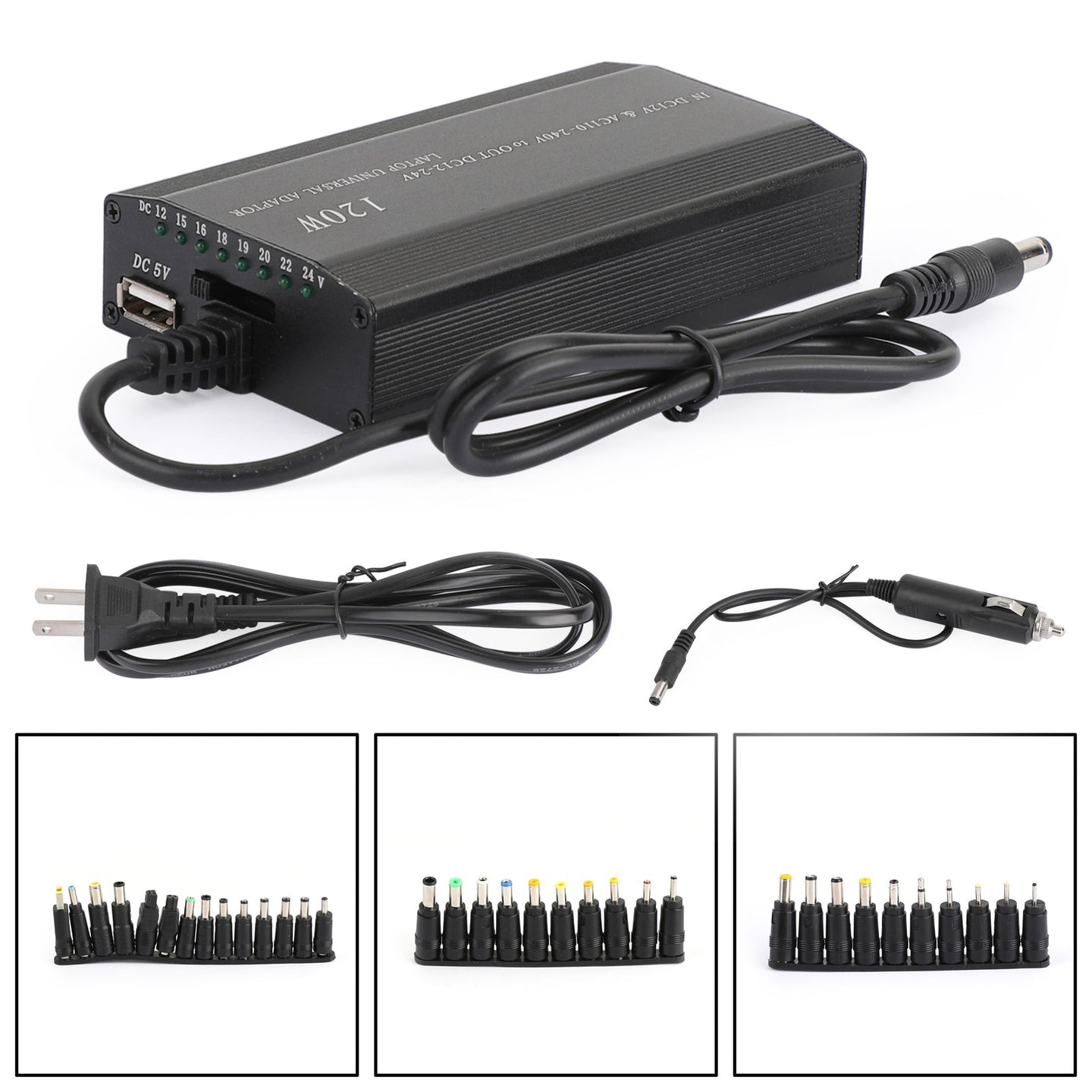 Universal 120W AC/DC Laptop Charger, 34-in-1 Power Adapter with USB Port for Car, Home & Travel, Fits HP Dell Lenovo Acer