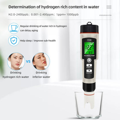 Digital Hydrogen Water Tester, 4-in-1 Meter for H2, pH, ORP & Temperature for Bottles & Generators