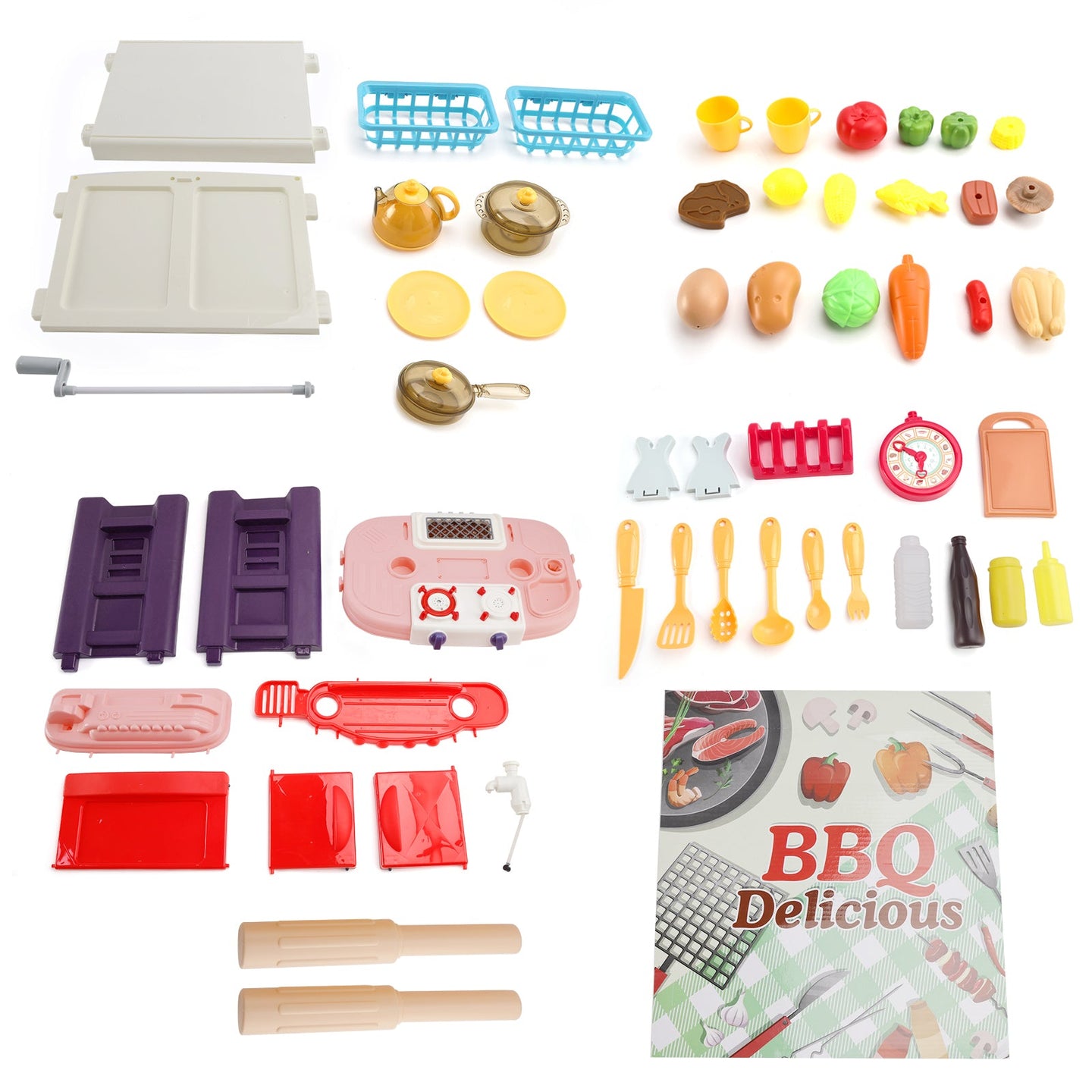 Plastic Tableware Kitchen Set With Sound, Light And Spray Function Kid Toy Pink
