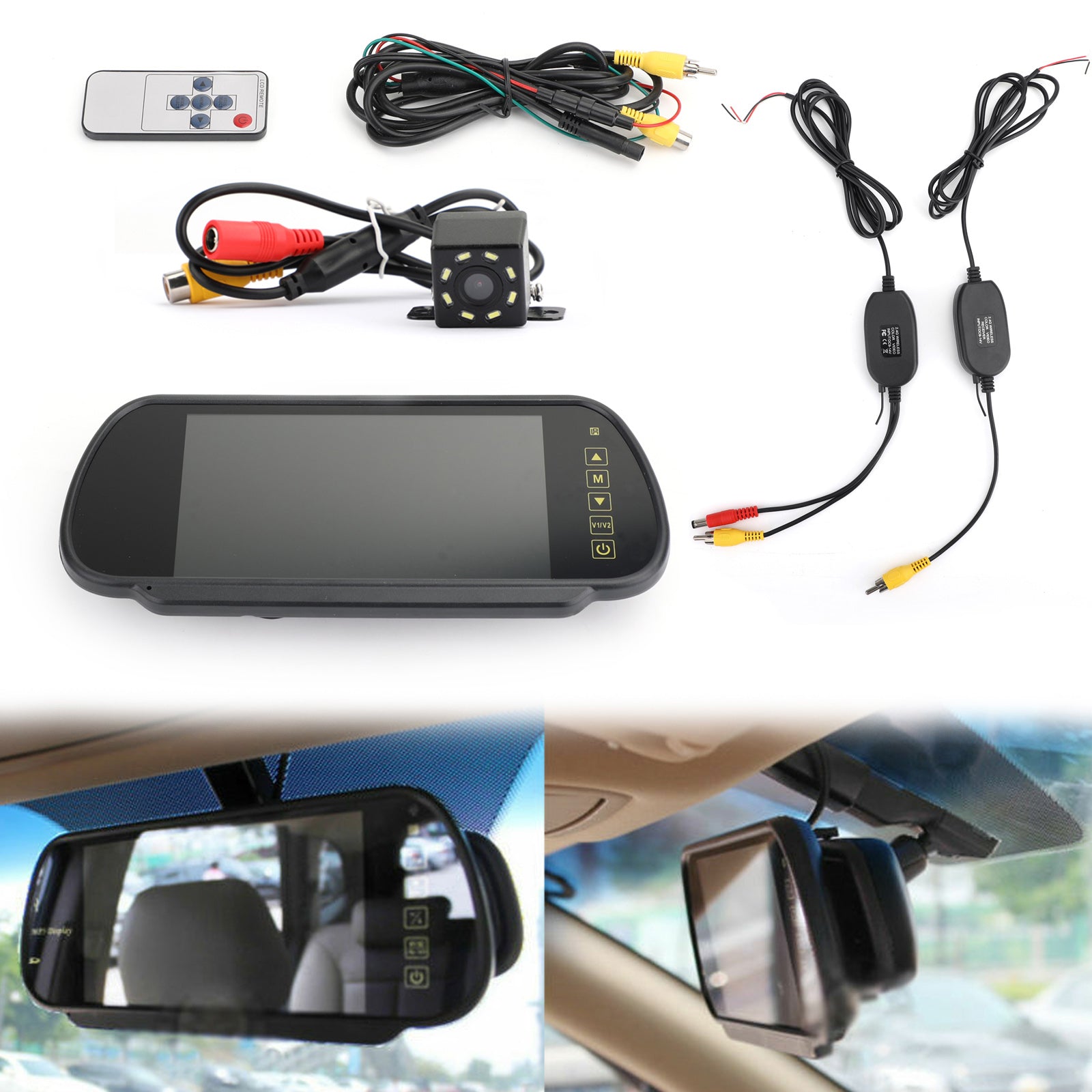 7" LCD Monitor Wireless Car Rear View Kit + 8 LED Rear View Camera