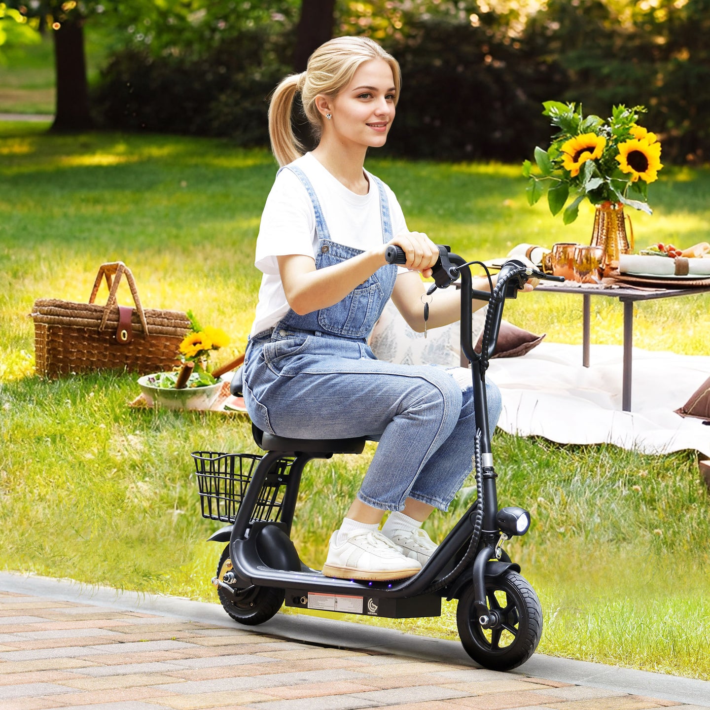 Electric Scooter with Seat for Kids Electric Scooter for Kids Ages 4-10 12.43-Mile Range Neon Lights 3-Speed Adjustable Up to 11 MPH