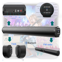 22-Inch 20W Bluetooth 5.0 Soundbar for TV with 4 Built-in Speakers, Remote, FM Radio, AUX, USB & TWS