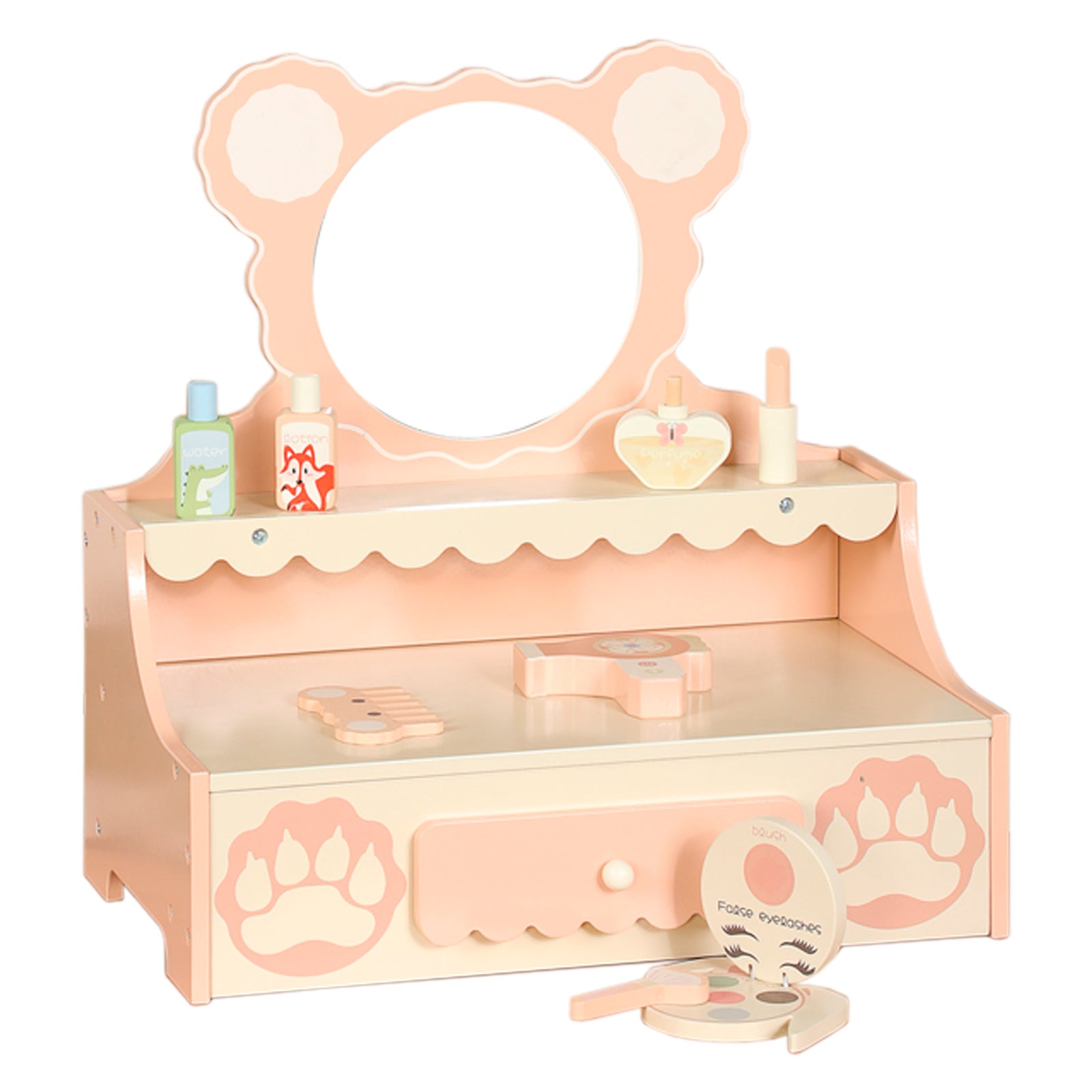 Kids Vanity Set with Storage Drawer Little Girls' Makeup Table with Mirror Toddler Pretend Play Vanity Desk with 8 Makeup Accessories Princess Vanity for 3+ Years Old Kids