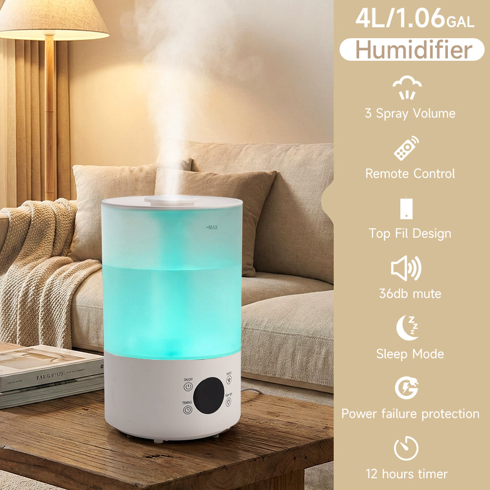 Humidifiers for Bedroom  4L Cool Mist Humidifier for Home Plant and Baby Nursery