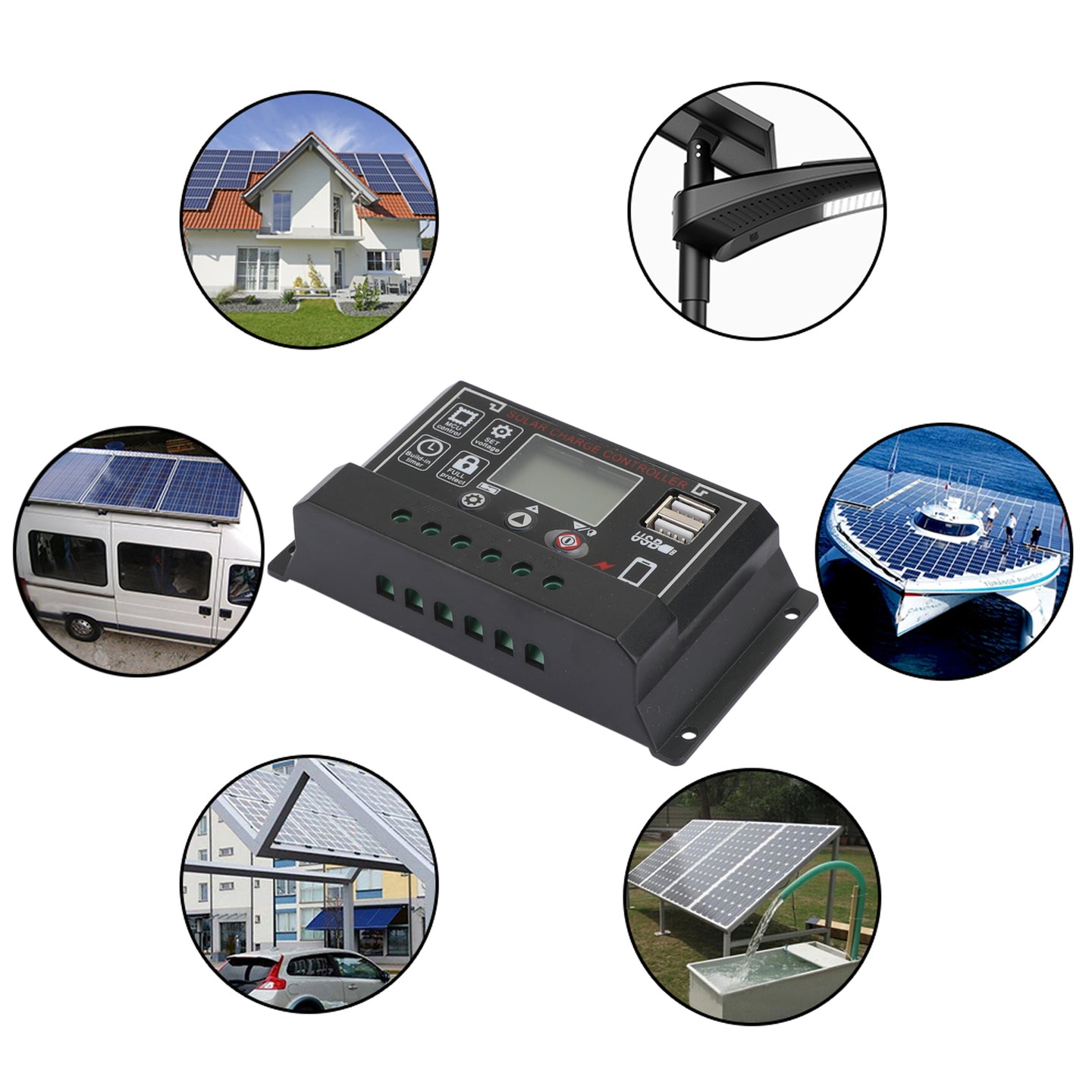30A 12V/24V Solar Panel Battery Regulator Charge Controller PWM 4-Stage Dual USB