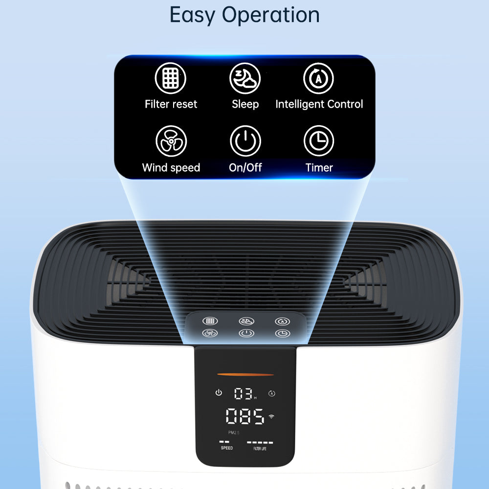 Large Room Air Purifier for 2400 Ft² with WiFi & Washable Filter, for Home Bedroom
