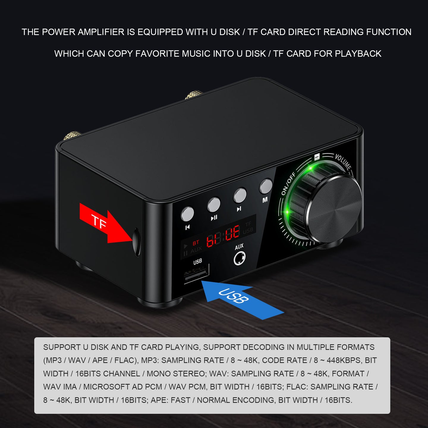 12-24V 50W+50W Bluetooth 5.0 Digital Power Amplifier – Desktop HiFi Stereo Sound