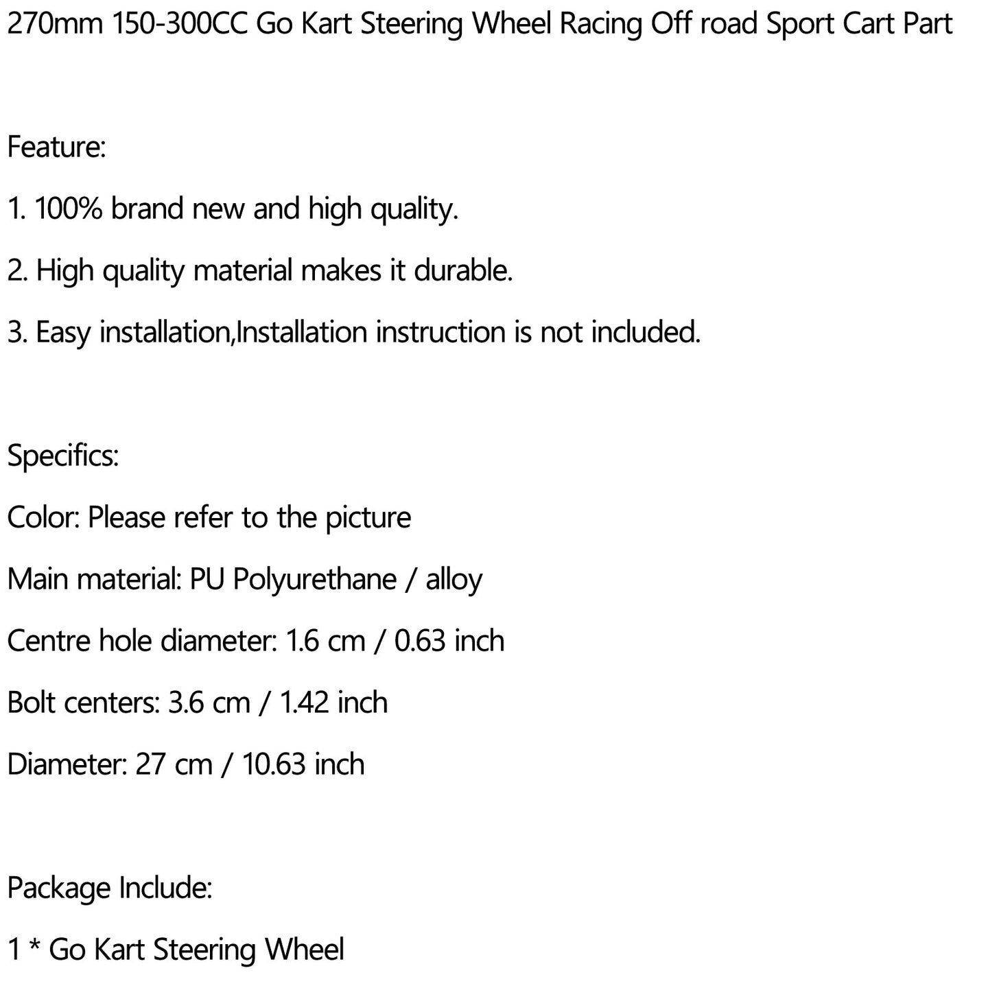 270mm Steering Wheel Racing Off Road Sport Kart 150-300CC