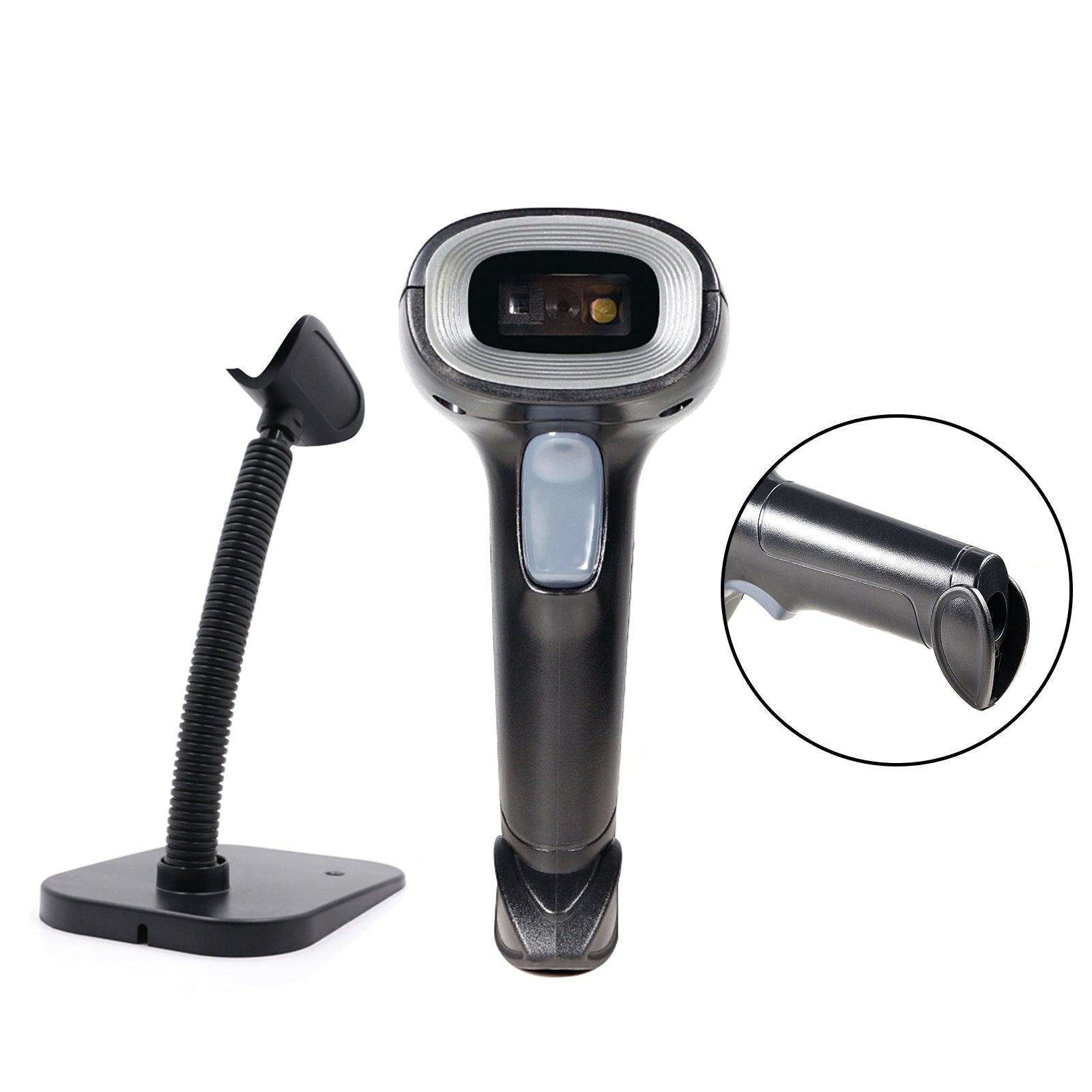 2 In1 1D+2D Portable Handheld Gun Auto USB Laser Scanner Bar Code Reader w Stand
